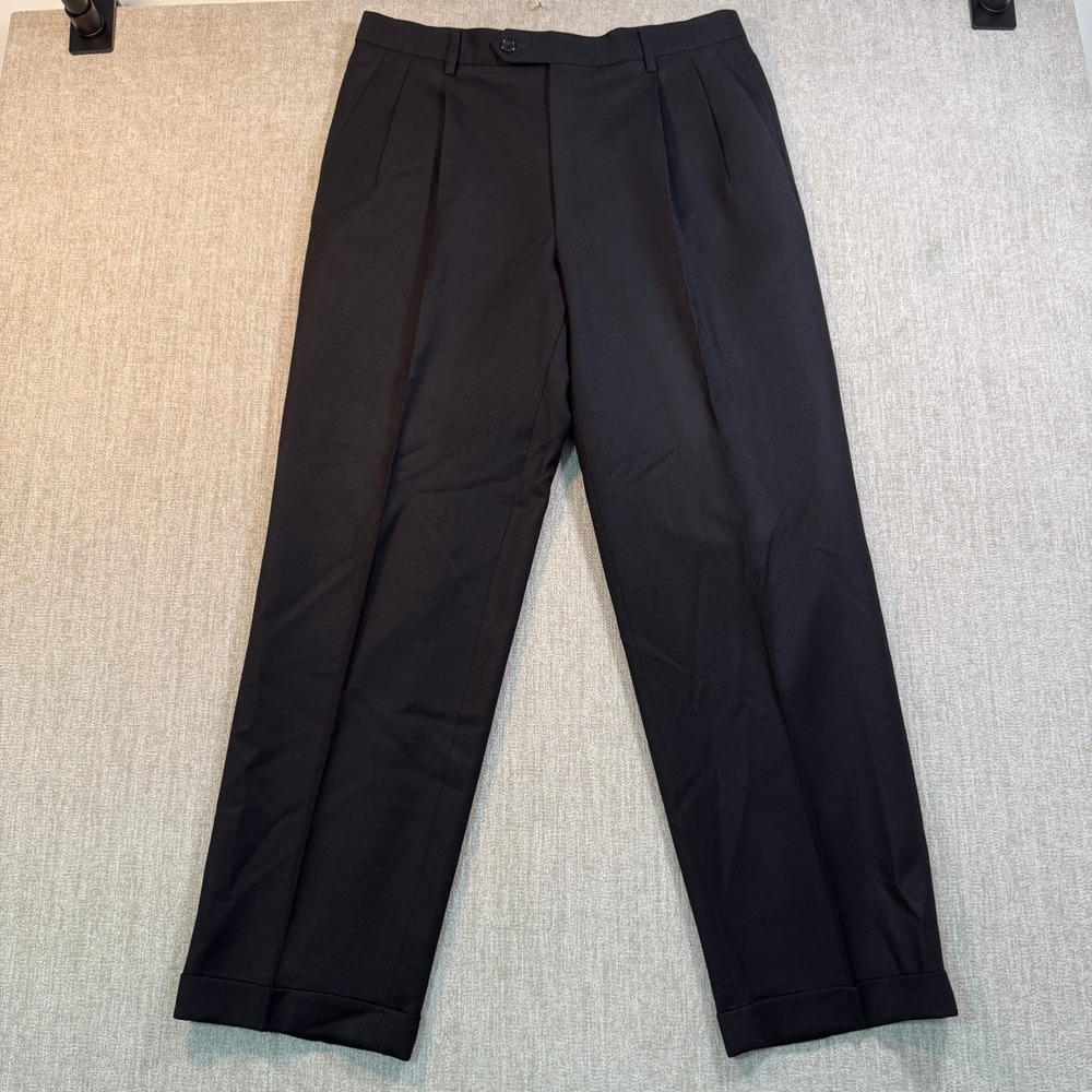 Enzo Mantovani Mens Black Wool Cashmere Pleated Cuffed Dress Pants 34x30 Italy